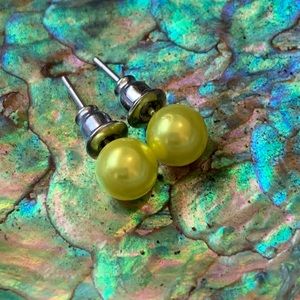 Yellow Pearl Stud Earrings